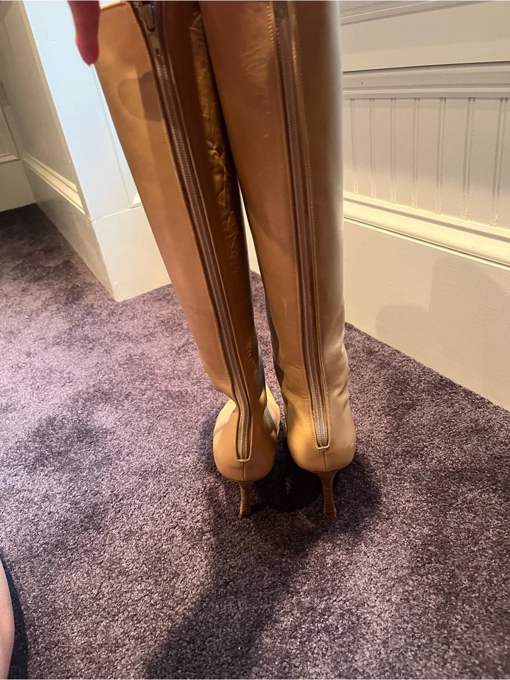 Manolo Blahnik Camel Pointed-Toe Over-the-Knee Leather Boots